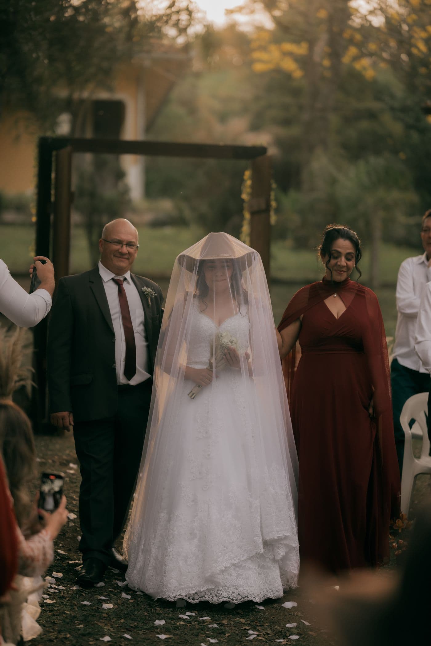 A bride walking down the aisle