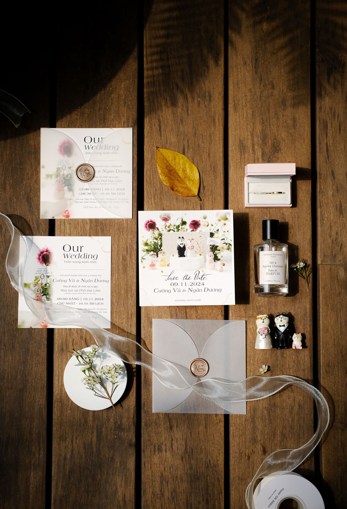 Wedding day details and small essentials laid out