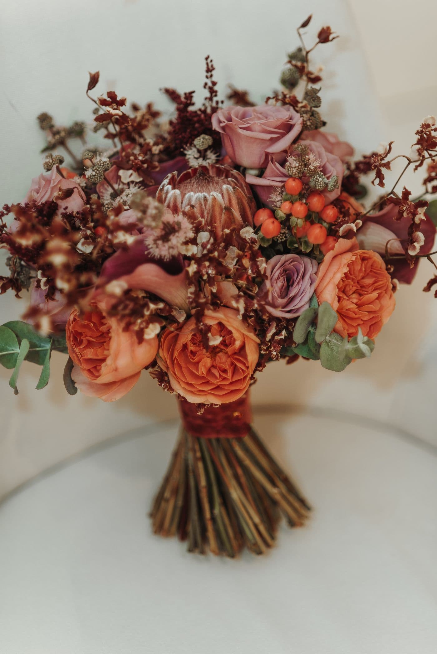 Autumn wedding flowers in deep seasonal colours